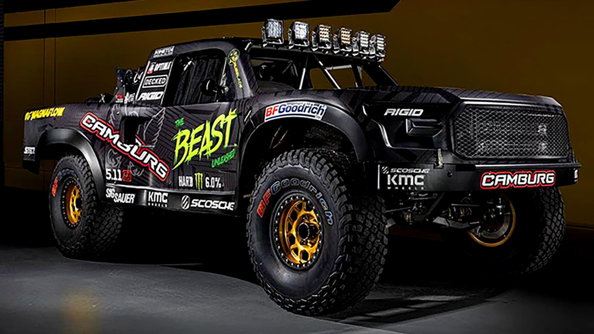 CAMBURG ENGINEERING TROPHY TRUCK | BFGoodrich Baja TA Monster Energy Rigid Lights SigSauer KMC Wheels Magnaflow Decked